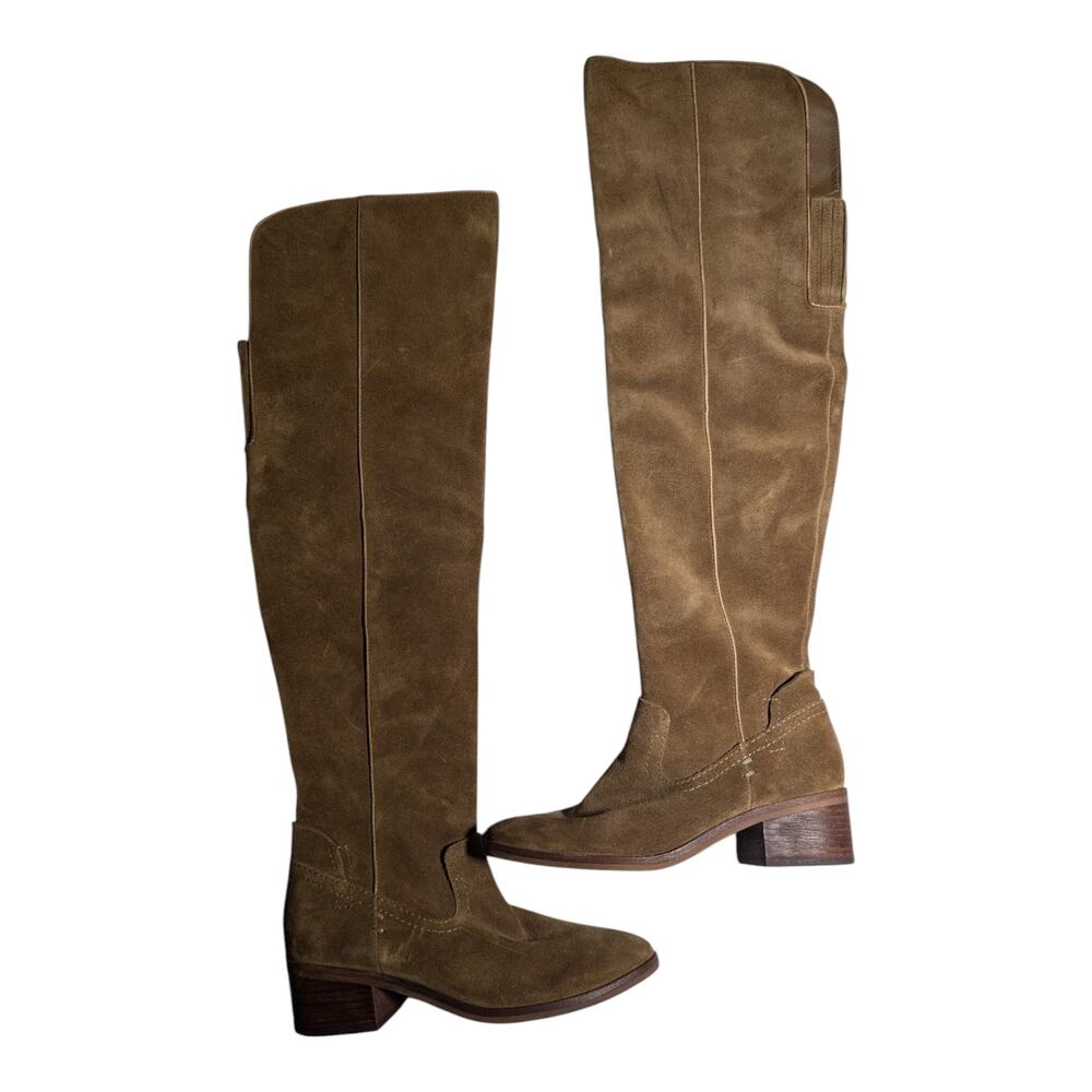 Dolce Vita Kitt Taupe Brown Suede Almond Toe Over the Knee Low Heel Boots Sz 6